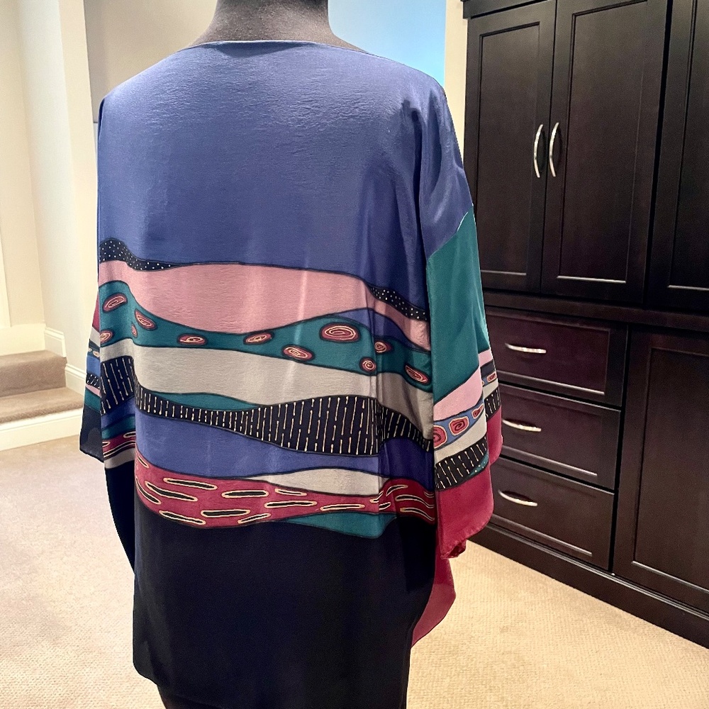 One-of-a-Kind Handpainted Silk Wearable Art Top - Picture 4 of 8